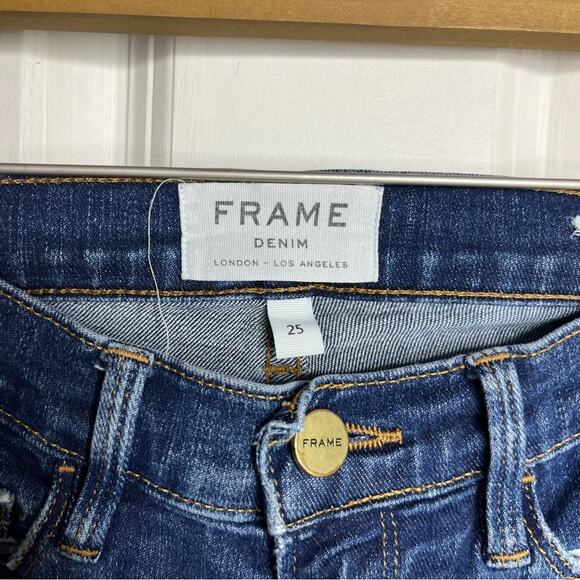 Frame Le Skinny De Jeanne Distressed Mid Rise Skinny Jeans Stellar Wash Size 25 - Picture 3 of 7